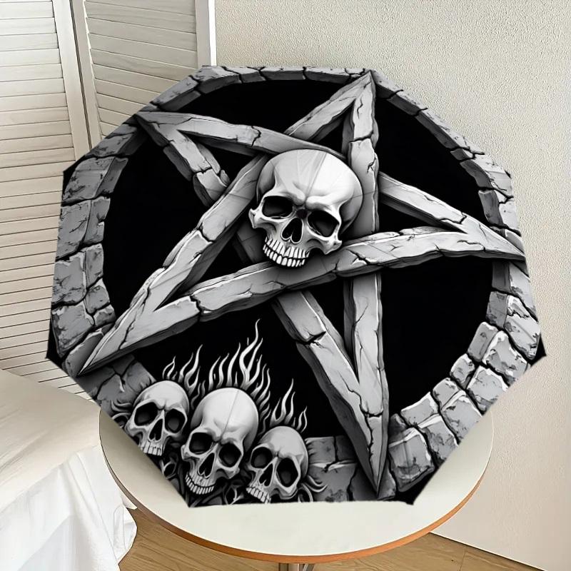 1pc Gothic Skulls Automatic Folding Umbrella, Heavy-Duty 8-Rib Construction, Perfect for Everyday yy251114171