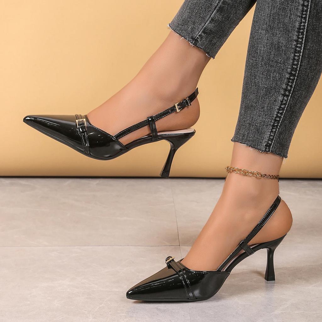 Fashion Women High Heels Sandals Spring Summer Buckle Hollow Open Toe Shoes Women Trend Pointed Toe Sandals Large Size Zapatos De Mujer