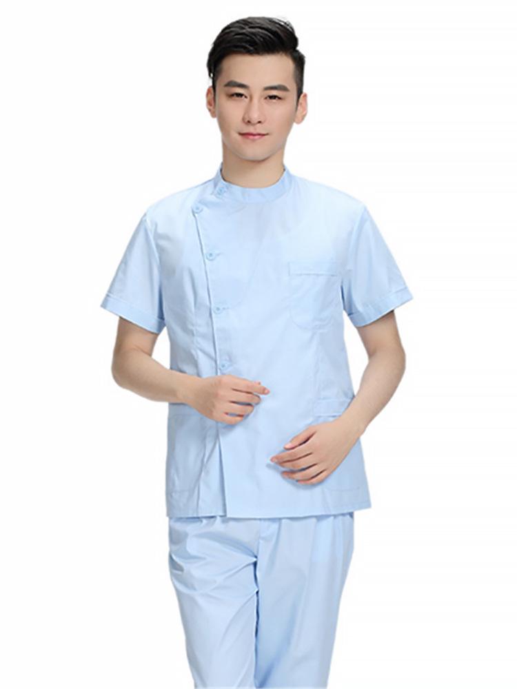 Tandvårdsarbetskläder: Unisex Tvådelat Set med Ståkrage, Sidoknäppning och Vit Rock med Lång/Kort Ärm