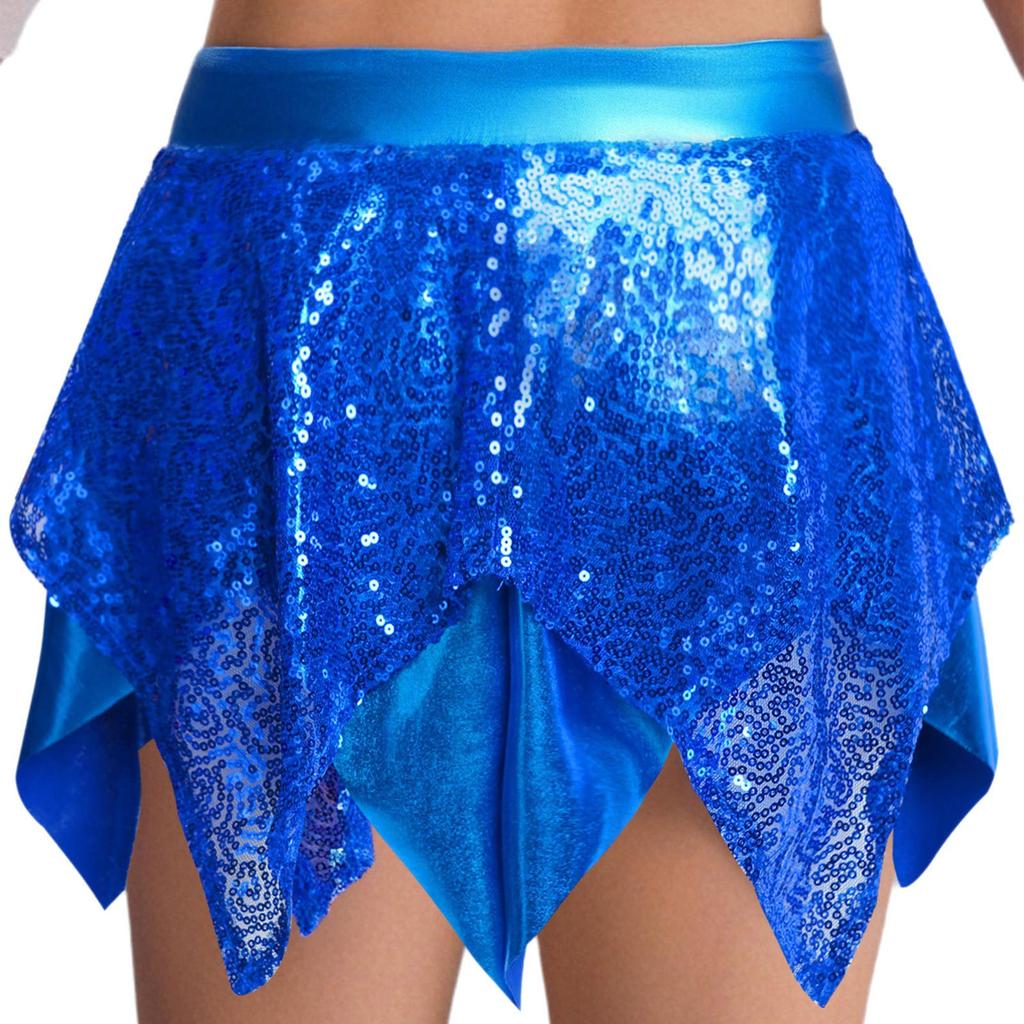 Mädchen Jazz Tanzkostüm Überkreuztes Schlüsselloch Glänzende Pailletten Metallic Crop Top Asymmetrischer Rock Performance Outfit