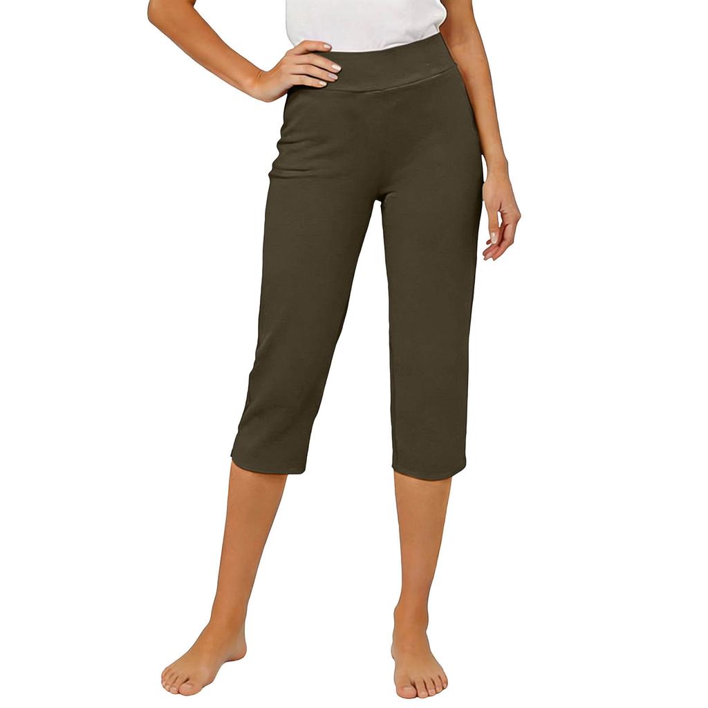 Women’s Stretch Capris High Waist Cropped Yoga Pants with Pockets Elastic Waistband Athletic Fitness Leggings for Workout Gym