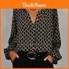 Women Spring V Neck Long Sleeve Shirt With 3d Print For Casual Office Wear