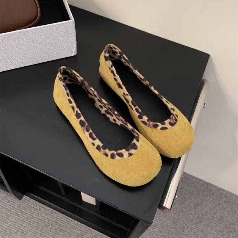 Fashion Spring Ladies Shoes Shallow Women's Flats Fashion Leopard Round Toe Casual Flat Shoes Color Matching Flat Slip On Solid Zapatos