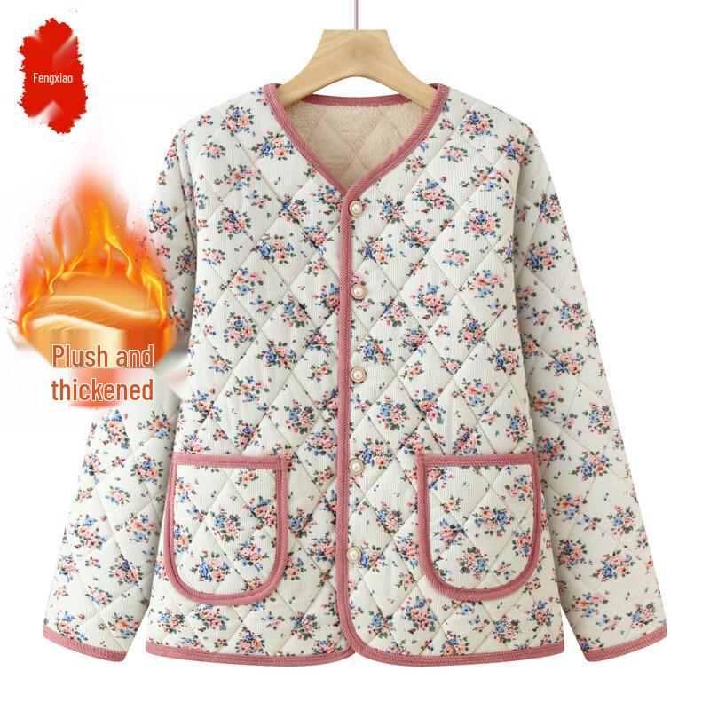 Women s Mid-Aged Fleece-Lined V-Neck Cardigan Jacket 5XL