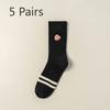 5 Pairs Autumn and Winter New Socks Women's Sports and Leisure Stripes Colour Blocking Embroidery Mid-calf Socks Women's Socks Hundred Socks Wholesale