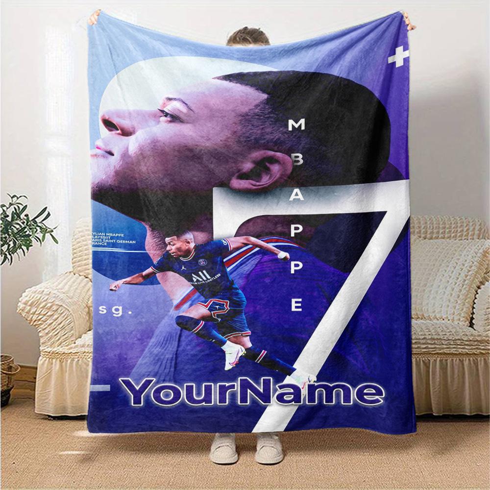 Mbappe Personalisierte Textdecke Geschenk Anpassbare Decke Langlebiger Komfort Perfekt für Büro Sofa Wohnzimmer Heimdekoration Vier Jahreszeiten Universell