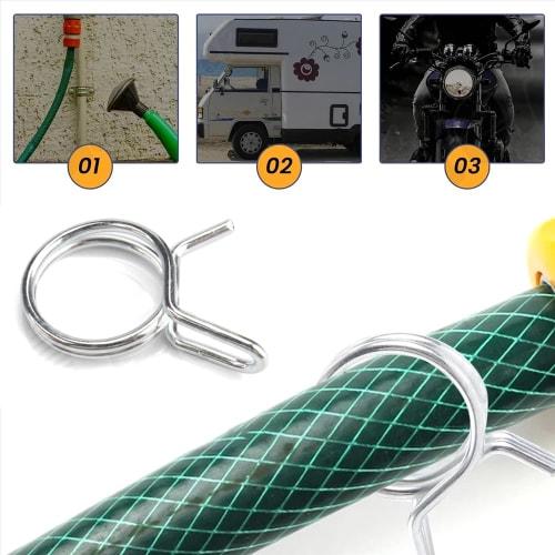 [150-Pack] Dual-Ply Fuel Hose Clamp Set - Fits 5 to 14, Spring Design, Easy Installation, Versatile - Includes Clear Storage Box, Stainless Steel Ho
