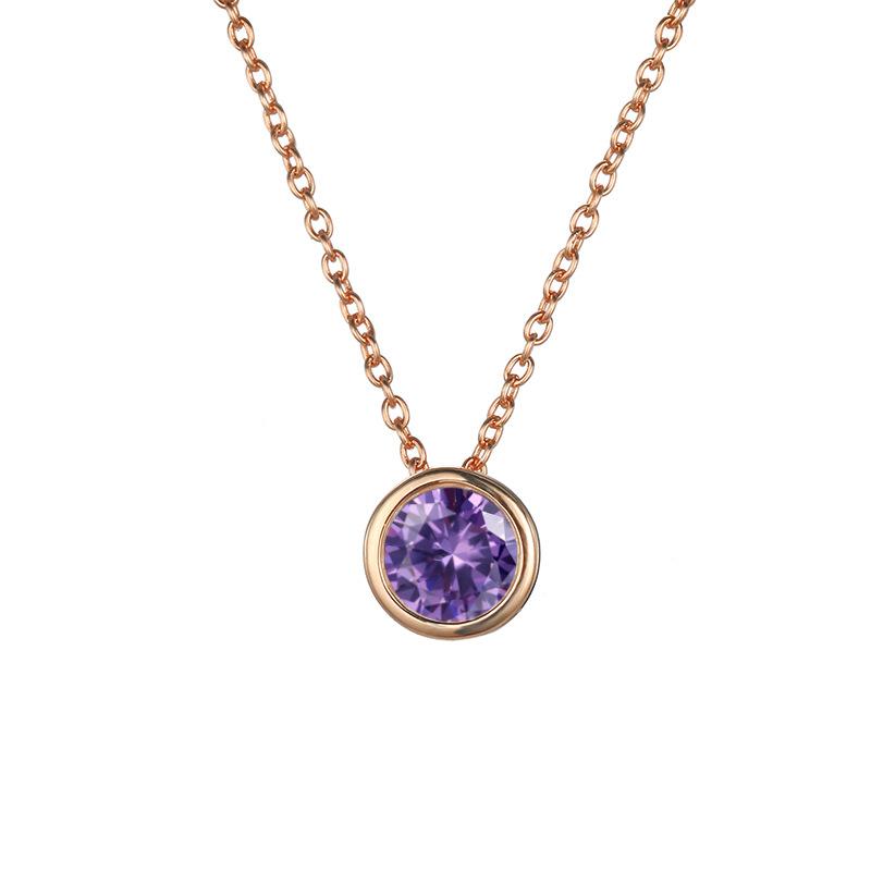 Shiny Colorful CZ Birthstone Necklace Round Stainless Steel Link Chain Necklace Boutique Birth Stone Zircon Necklace for Women