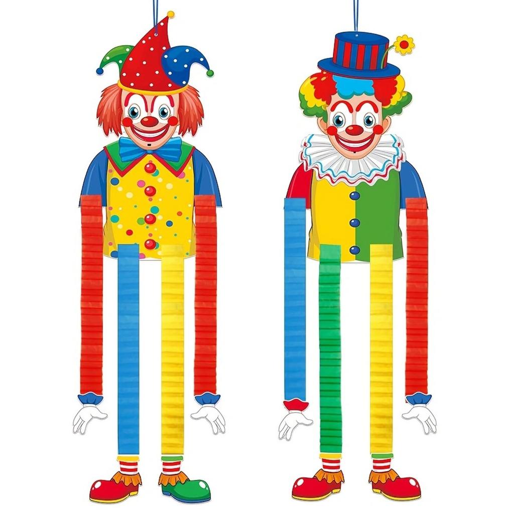 2Pcs Clown Figure Hanging Ornament Folding Paper Clown Decoration For Birthday Halloween Carnival Festival Decorations