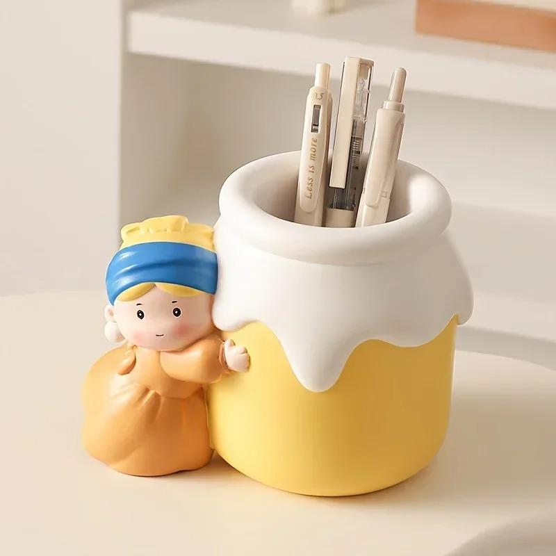 1Pc Pearl Girl Flower Arrangement Decoration Resin Ins Wind Storage Decoration Vase Pen Container Storage Jar Living Room
