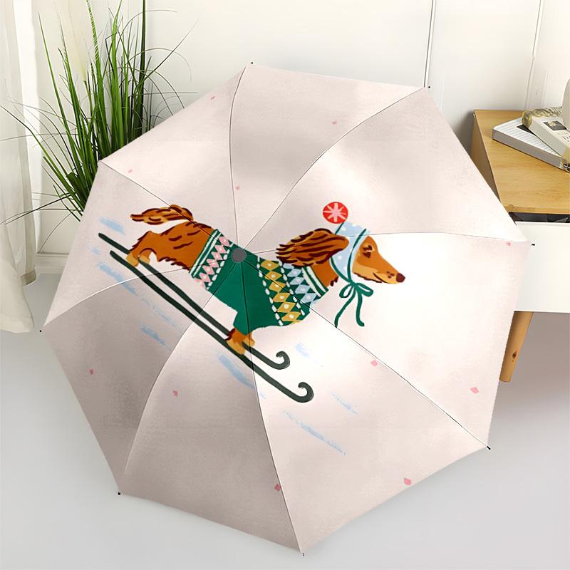 

1pc Skiing Dog Automatic Opening/Closing Folding Umbrella with 8 Ribs, Plastic Handle, Windproof Portable Sunshade Umbrella yy251222191
