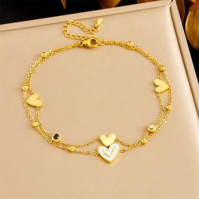 Gold Double-layer Heart Charm Anklet