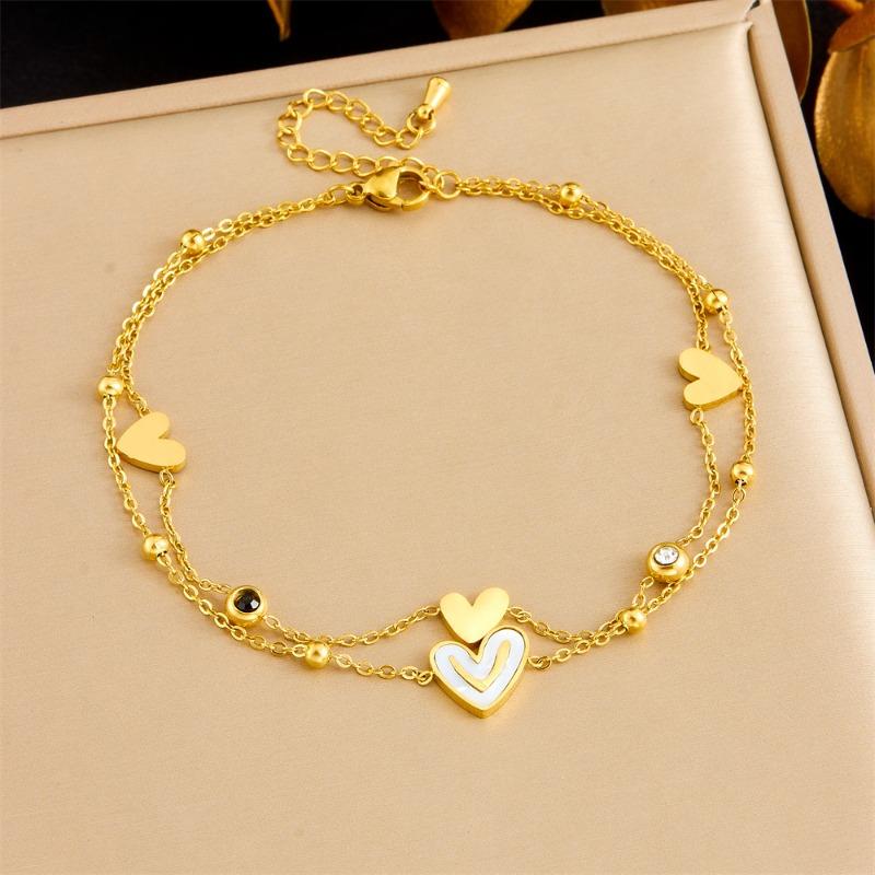 Gold Double-layer Heart Charm Anklet