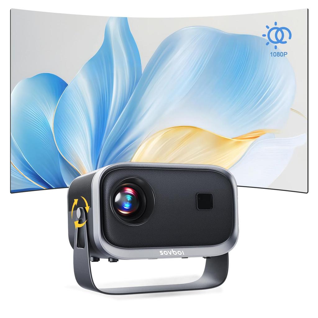 Sovboi Rotating Projector for Home 1080P Automatic Keystone Motorized Bidirectional Bluetooth WIFI 1080P 4K HIFi Mini Ceiling Home Player Japanese