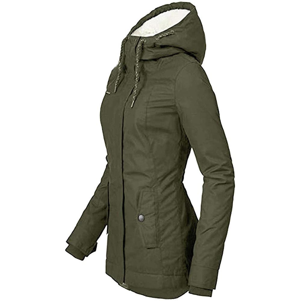 Damesmantel in Europese stijl, middellang, effen kleur, met fluwelen voering voor de herfst/winter.