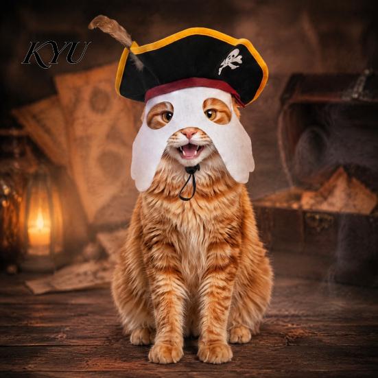 Costume for French Bulldogs Halloween Pet Pirate Hat, Black Hood with Feather, Funny Cat Cosplay Soft Breathable Headwear Hat Face Mask Dogs And Cats