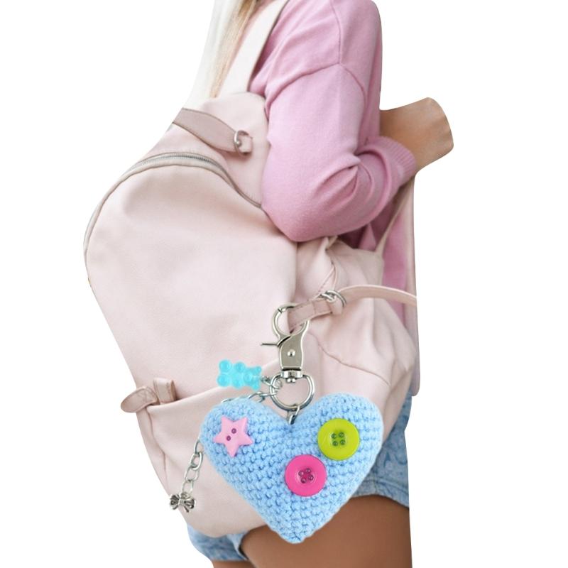 Handwoven Heart Pendant Keychain with Button Bowknot Cute Bear Keyring Handmade Women Jewelry Bag Backpack Accessories