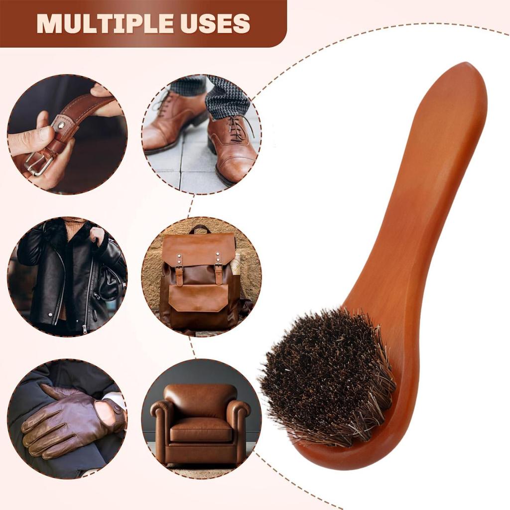 1PC Horsehair Shoe Brush Multifunctional Polishing Applicator Brush For Leather Boots Suede Shoe Car Interior Detail Cleaning