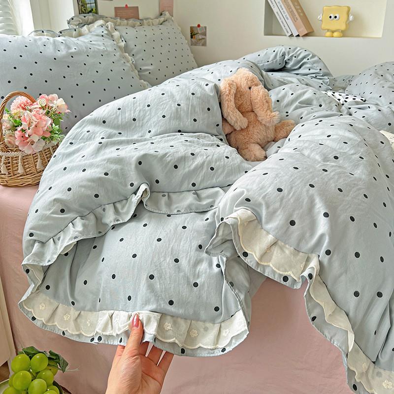 Washed Cotton Double Gauze Bedding Set Floral Ruffle Bed Sheets Bedroom