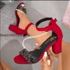 Fashion New Summer Women High Heels Wedding Party Sandals Open Toe Ankle Strap Chunky Heels Rhinestone Platform Sandals Diamond Shoes