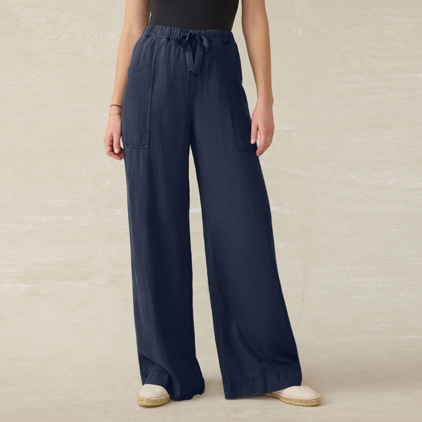 

Женские повседневные модные однотонные брюки прямого кроя с эластичной талией на кулиске и карманами XXL тёмно-синий