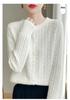 Women's Classic Cable Knit Cardigan: Old Money Style, Solid Color, Long Sleeve, Round Neck