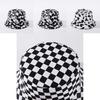 Stylish Black White Print Folding Fisherman Bucket Hat With Smiley Face Patch For Unisex Use