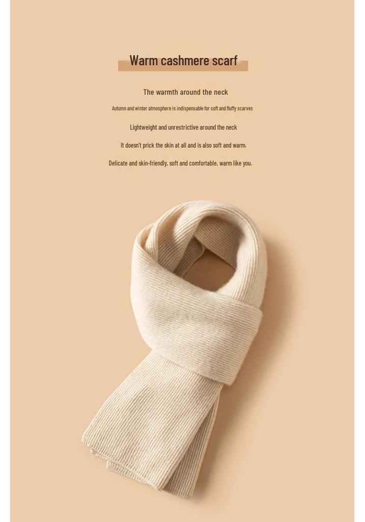 Unisex Pure Cashmere Ribbed Knit Scarf - Versatile Solid Color Shawl