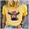 Women's Belted Cow Print Base T-shirt Loose Round Neck Casual Short Sleeve Fashion Top Wholesale Clothing Summer