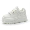 2025 Spring and Autumn New Korean Version of Thick-soled Heightening White Shoes Women's Leather Lace-up Showing Feet Small Casual Versatile Muffin