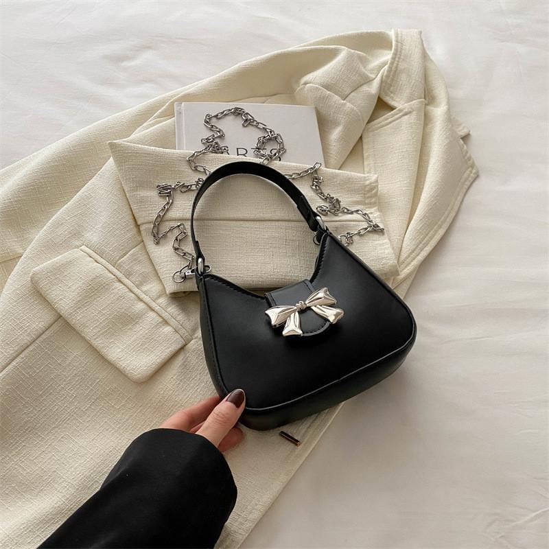 Fashionable 2024 Women's Shoulder Bag Adorable Bow Crescent Design Trendy