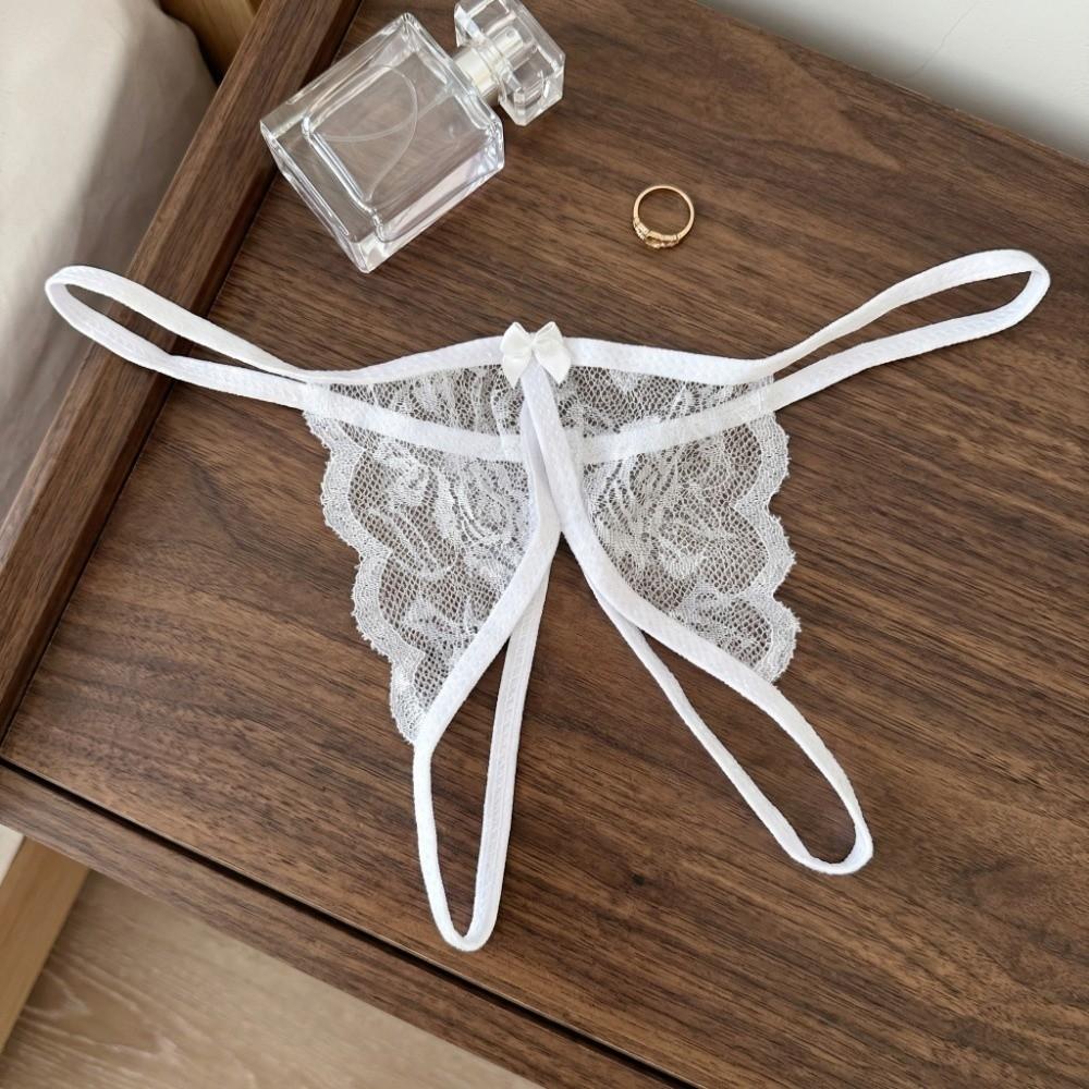 Low Waist Bow Mesh Lace Panties Open Crotch Lace Underpants Breathable Underwear for Women Ladies