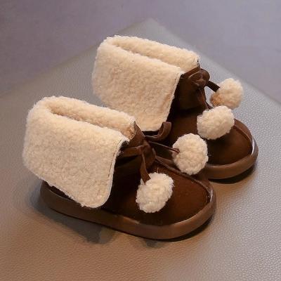 Zapatos de Princesa para Niñas con Dulce Bola de Felpa Botines Cortos para Niñas Suela Blanda Invierno 2024 Nuevos Botines al Tobillo para Niños Temperamento Elegante