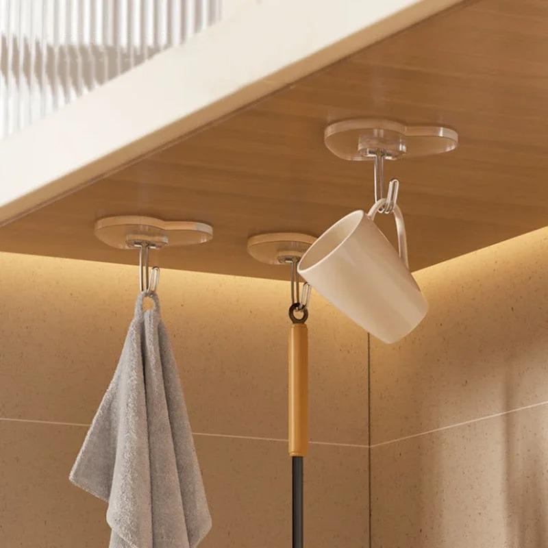 Heart Shape Transparent Hook Non Punching Plastic Love Hangers Holder Self Adhesive Key Towel Multi-Purpose Hook Wall Key Holder