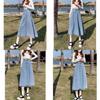 Womens Light Blue High Waist Denim Skirt With Button Splicing For Casual Spring Summer Wear