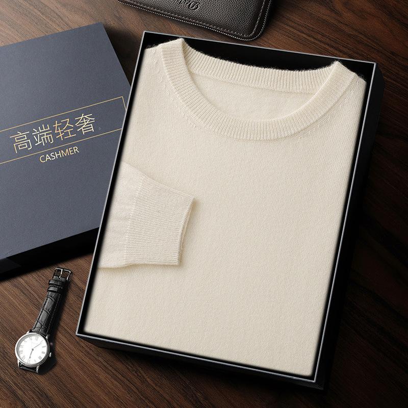 Crew neck cashmere sweater knitted soft waxy cashmere sweater solid color warm