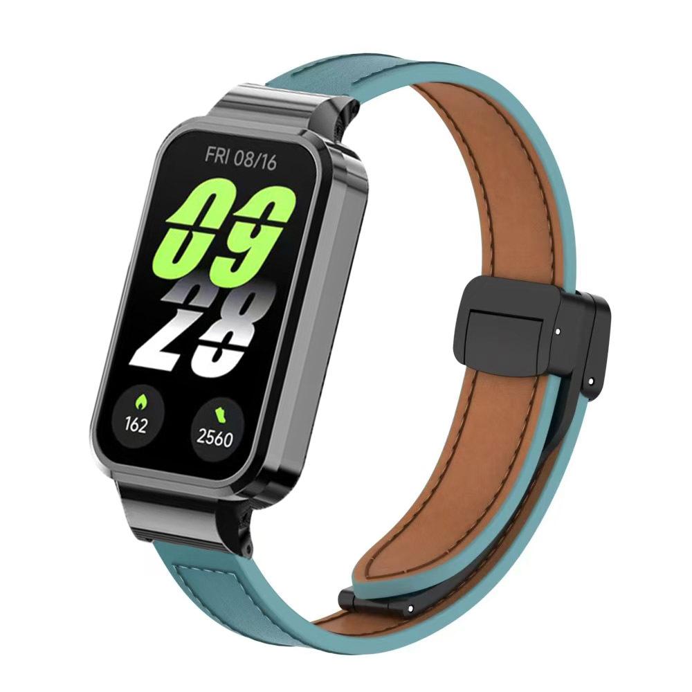 Pro Xiaomi Smart Band 9 Active Leather Strap Magnetická skládací přezka pro Redmi Band 3 Kovové ochranné pouzdro Integrovaný pásek