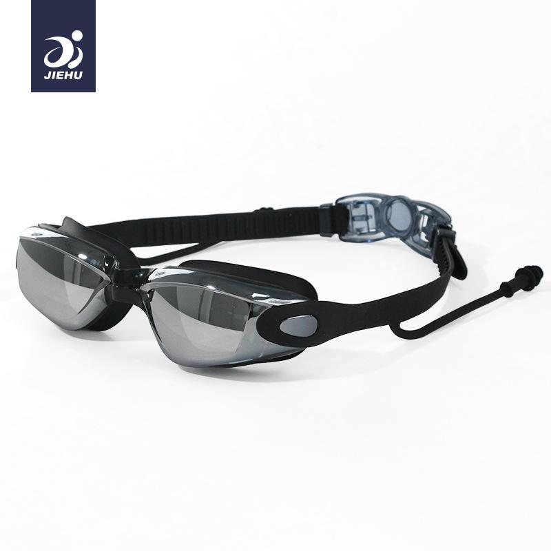 

High-definition prescription swimming goggles for men, waterproof and anti-fog glasses, women s swim cap set, professional swimming equipment Electroplated black-Swimm