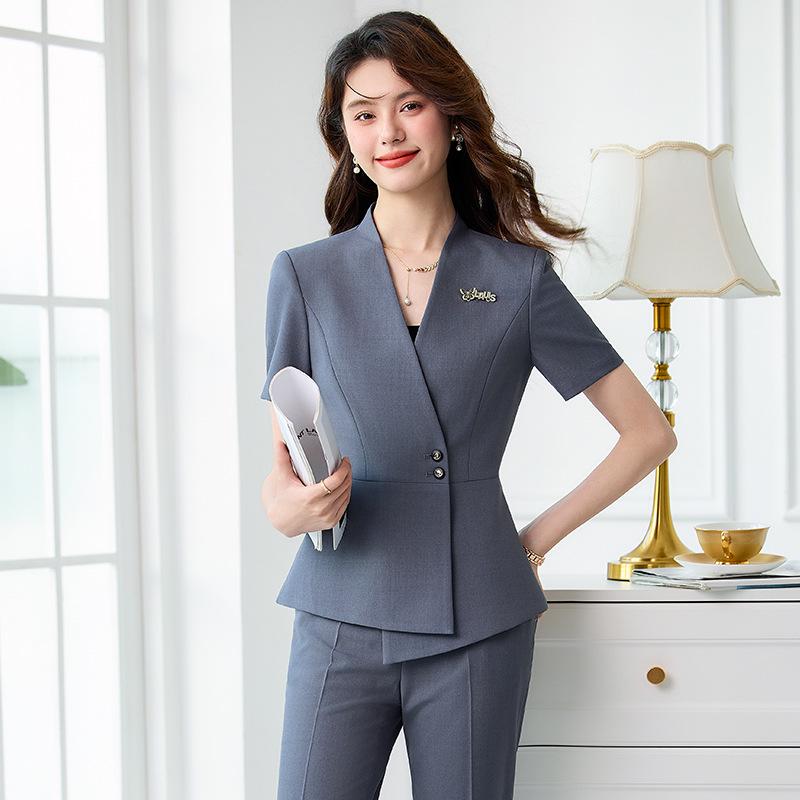 Elegant Women's Short Sleeve Suit Set - Professional Goddess Style Workwear for Jewelry Stores & Hotels