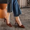 Sandalias de Tacón de Aguja de Moda para Mujer Primavera Nuevo Punta Afilada Boca Baja Hebilla Metálica Antideslizantes Tacones Altos