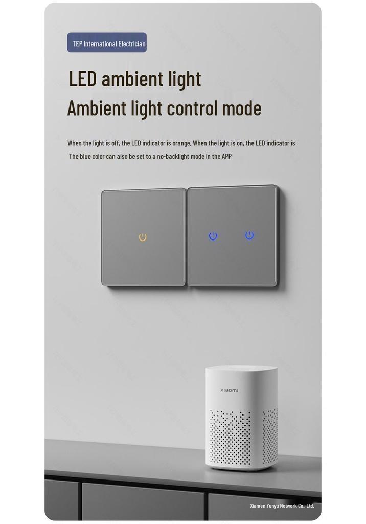 International Electric Gray Smart Switch: Whole-House Voice and Mobile Control, Bluetooth Live/Neutral, Mijia APP Compatible.
