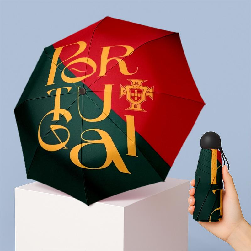 Portugal National Football Team Pattern Printed Mini 5 Folds 8 Ribs Compact Umbrella Windproof Waterproof Lightweight Portable Folding