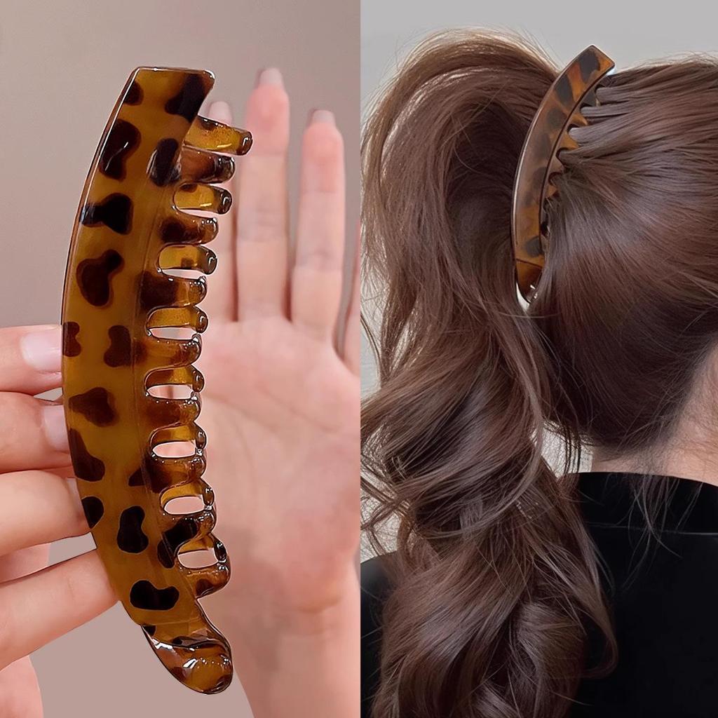 Leopard Print Non-Slip Vertical & Horizontal Banana Hair Clip for High Ponytail & Large Volume Styles