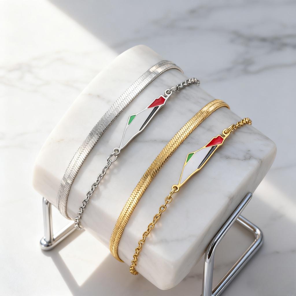 Fashion Nation Israel and Palestine Map Bracelet Drip Oil Craft Double Layer Snake Chain Geographic Bracelet Jewelry Gift