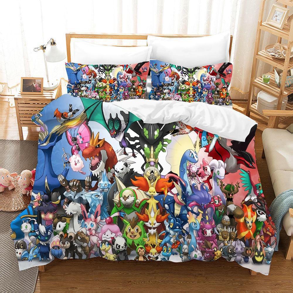 3D Anime Pokemonzd Bedding Set Cartoon Children Bedroom Quilt Cover Boy Girl Bedclothes Single Double King Pikachus Duvet Cover