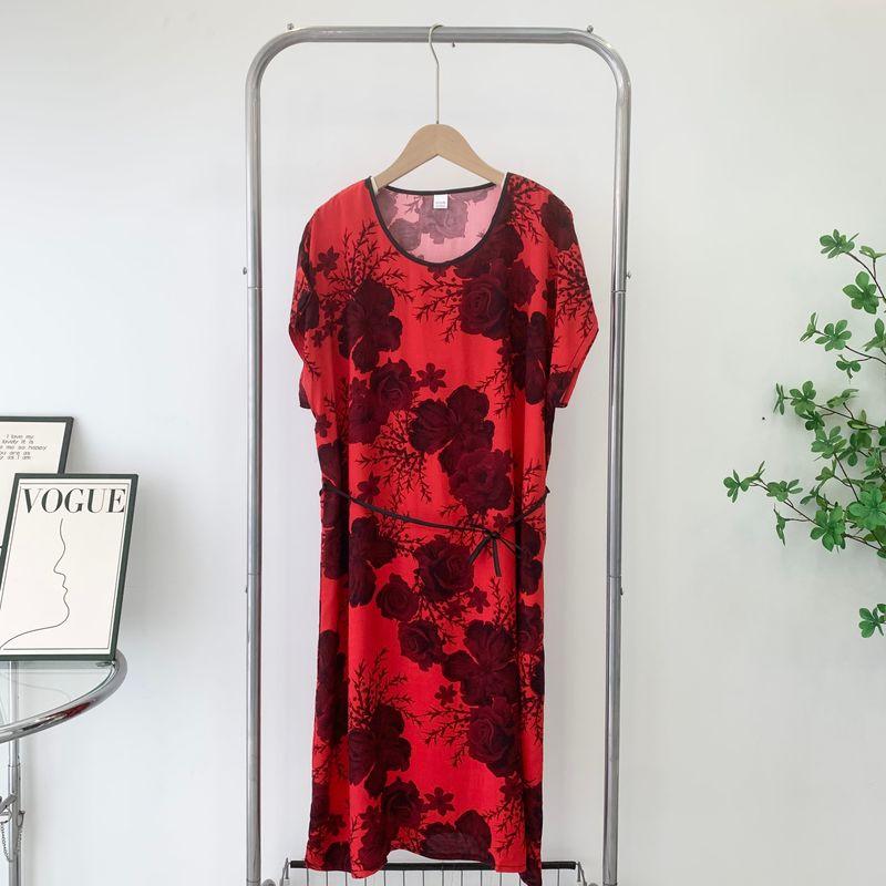 Multi-Color Silk Cotton Dress Home Wear Shoelace round Collar Skirt Special Treatment Rayon Nightdress for Women