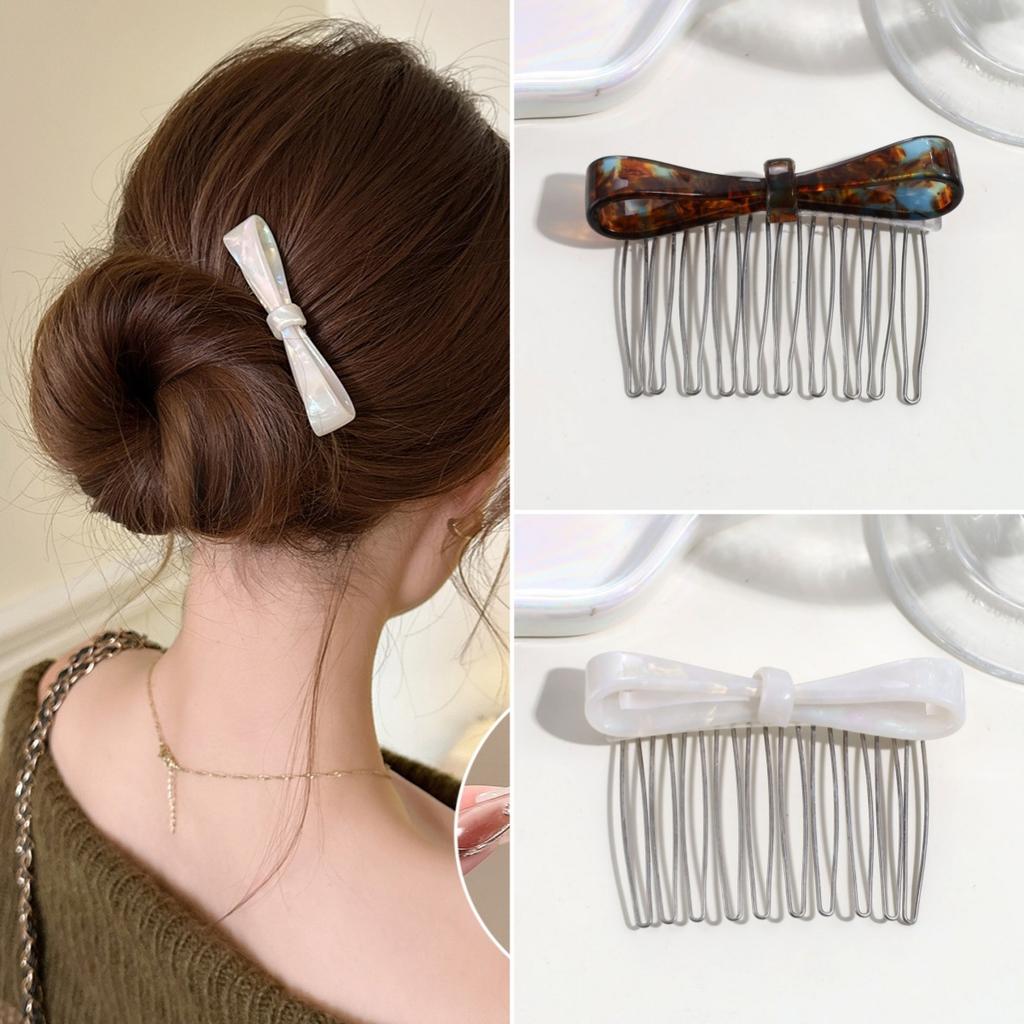 Classic Acetate Bow Metal Combs Hair Clip for Women Girls Bangs Collection Upside-down Hairpin Hair Accessories Styling Tool