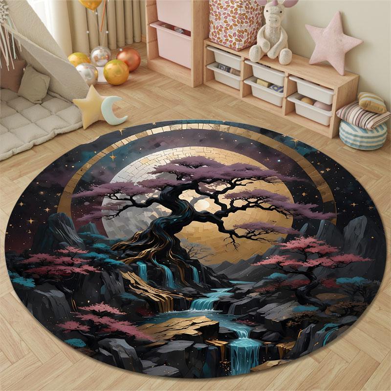 Minimalist Round Cat Multicolor Rug Pad, Non-Slip Floor Mat for Bedroom