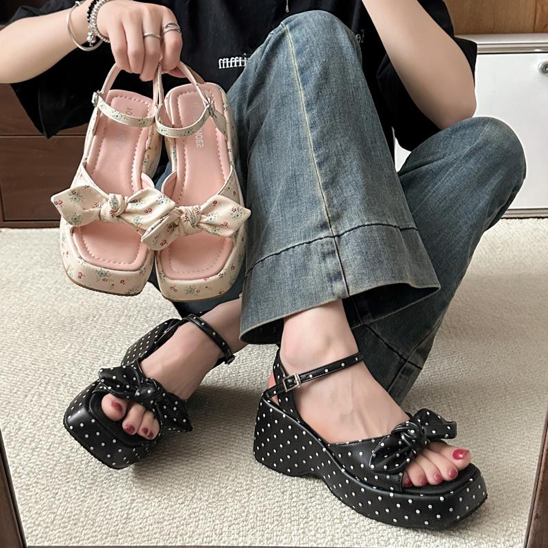 Summer Women Floral Platform Wedges Heel Sandals Fashion Narrow Band Ladies Elegant Party Dress Gladiator Sandalias Female