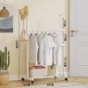 Multifunctional Bedroom Storage Racks Movable Double Rod Clothes Rack Telescopic Floor Hangers Wheeled Shoe Hat Hanger For Door